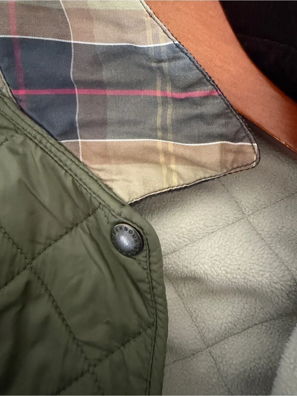 Barbour Deveron Polarquilt Jacket Olive / Pearl 14 US 18 UK barn field coat